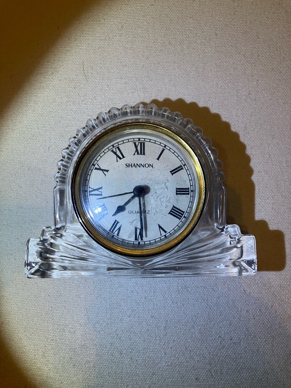 Shannon Clear Crystal Mantel Clock with Gold Bezel - new battery